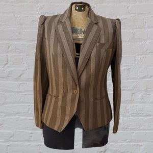 VINTAGE Rojean Brown Tan Beige Wide Vertical Striped Single Breast Blazer Jacket